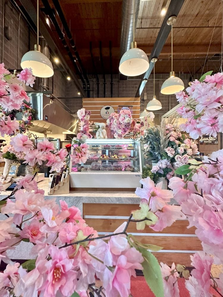The pink flowers decorating the Creme de la Creme Albuquerque bakery at Sawmill Market.