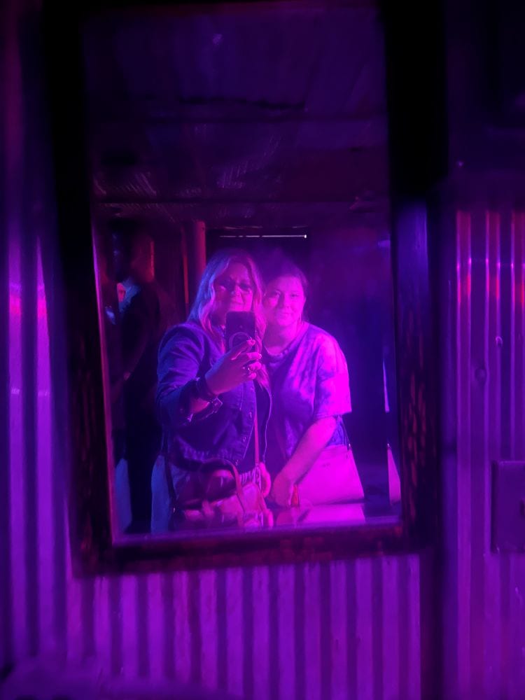 My granddaughter and I in a mirror during our ghost tour at the 1886 Crescent Hotel on our weekend in Eureka Springs.
