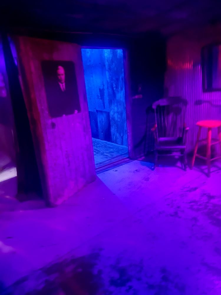 The morgue decked out in blue light to make it more spooky at the Crescent Hotel during our weekend in Eureka Springs.
