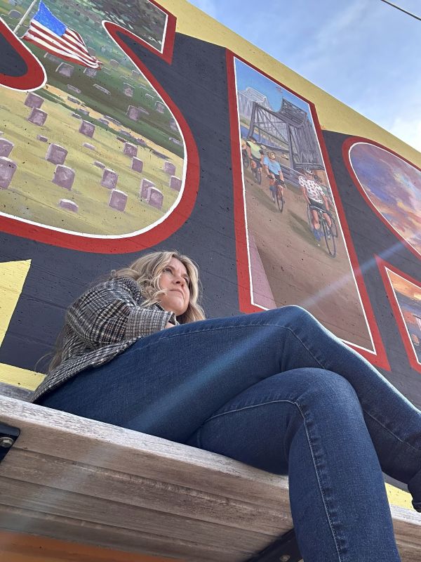 Me at the Vicksburg, Mississippi, mural on the riverfront.