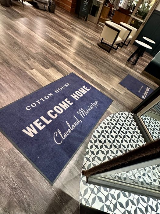 Floor matte at the entrance of the Cotton House Hotel in Cleveland, Mississippi, on my Mississippi road trip.