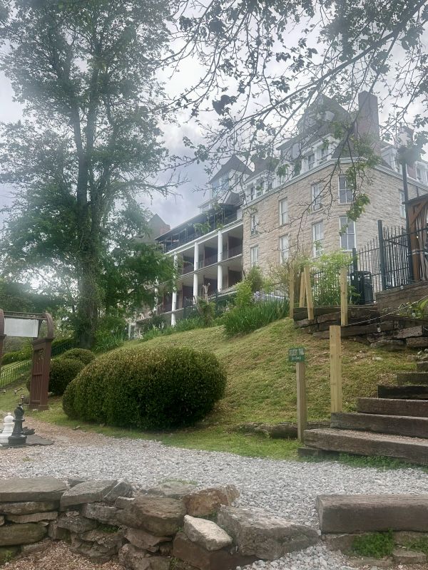 The back view of the large 1886 Crescent Hotel Eureka Springs.