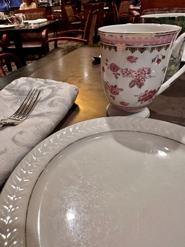Antique dishware used at the tables for your free breakfast at the Chestnut Hill Hotel Philadelphia.