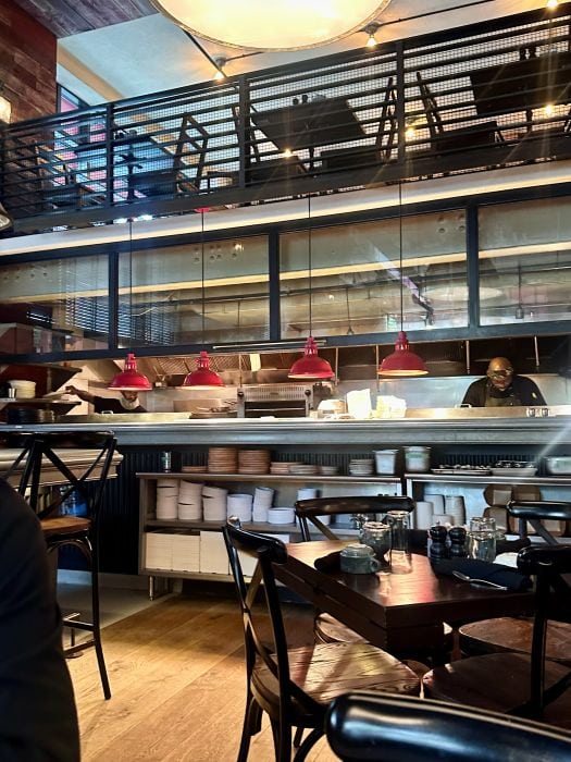 Looking into the kitchen at the Red Own Tavern at the Kimpton Monaco, a hotel near Independence Hall.