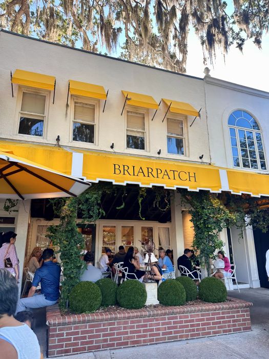 The famous yellow awnings at the Briarpatch on Park Avenue in Winter Park Florida.