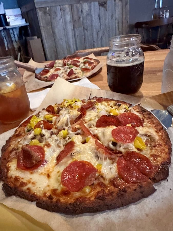The incredible pizza and beer at Beau Jo's Pizza in Idaho Springs on my Colorado mountain retreat.