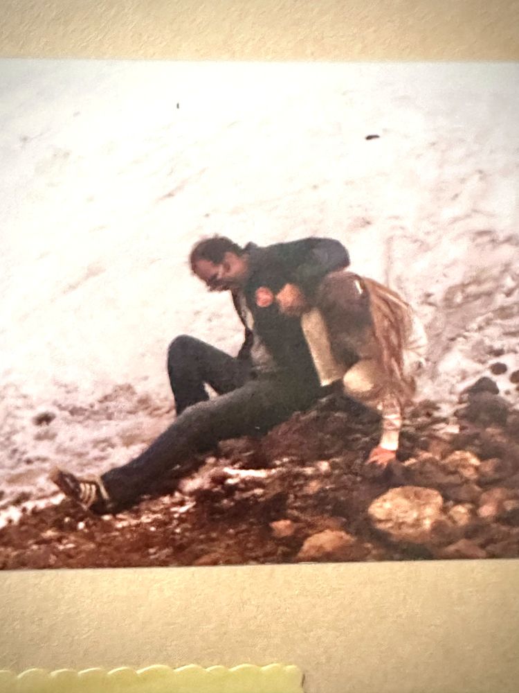 Me and my dad sliding off the edge of St. Mary's Glacier near Idaho Springs in 1981.