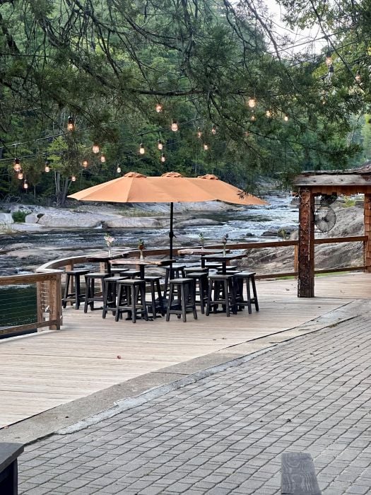 The deck at the pavilion at Brown Mountain Beach Resort
