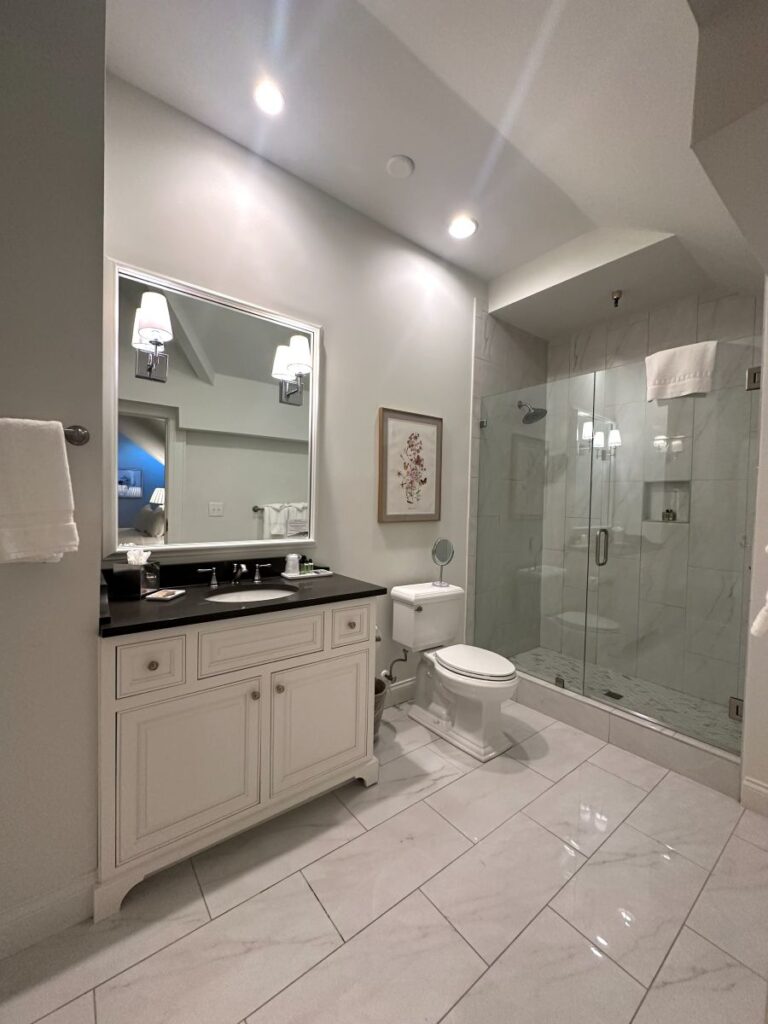 A large third floor guest room bathroom.