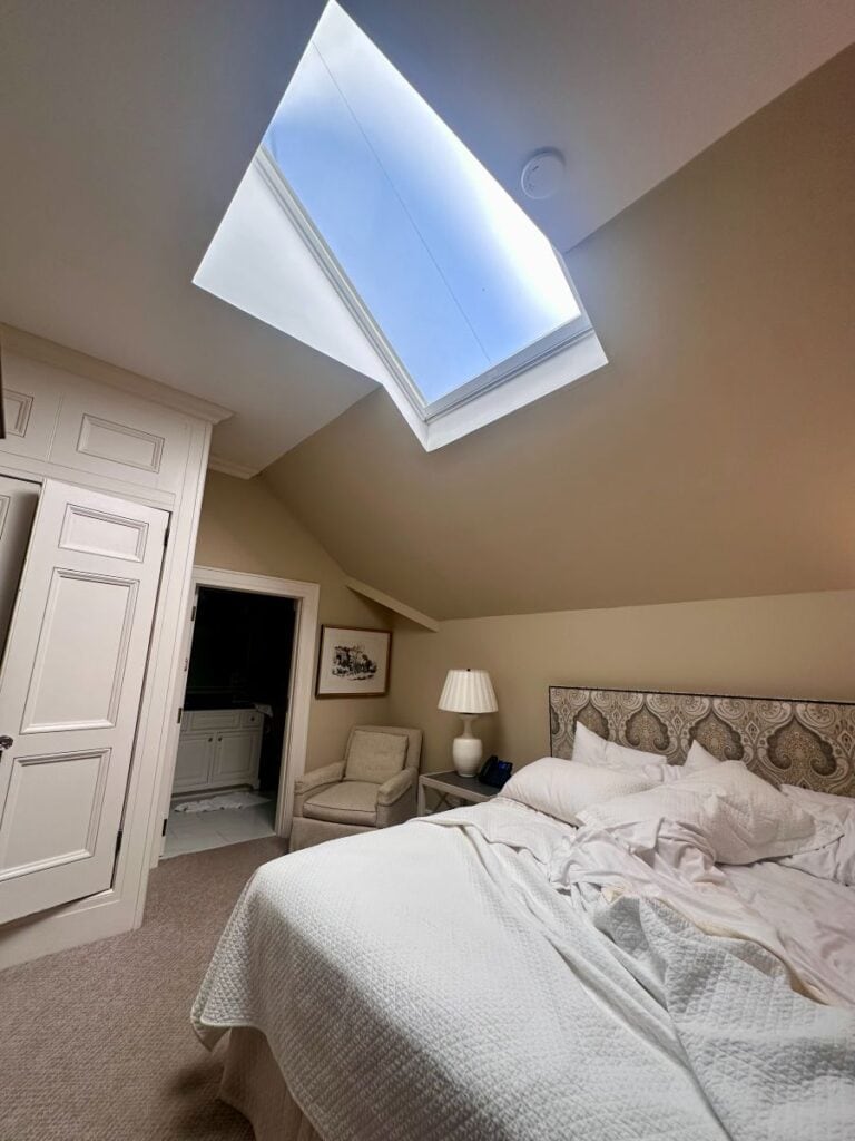 A view of the guest room with the ceiling window at the Duke Mansion.