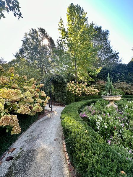 a path winding in the gardens at the Duke Mansion, one of the historic hotels in Charlotte.